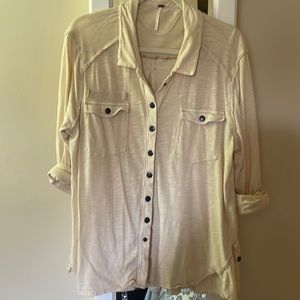 Free People cotton jersey cargo button down top